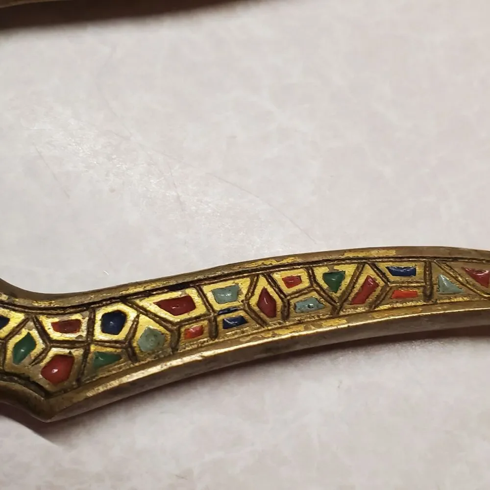 Vintage Brass Nut Shell Cracker Bottle Opener Isreal Middle East Enameled